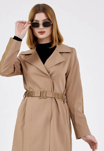 Gaiia Women Suede Long Coat With Belt