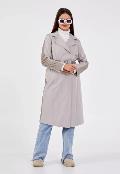 Gaiia Women Suede Long Coat With Belt