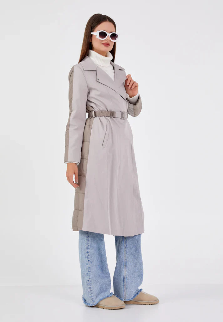 Gaiia Women Suede Long Coat With Belt