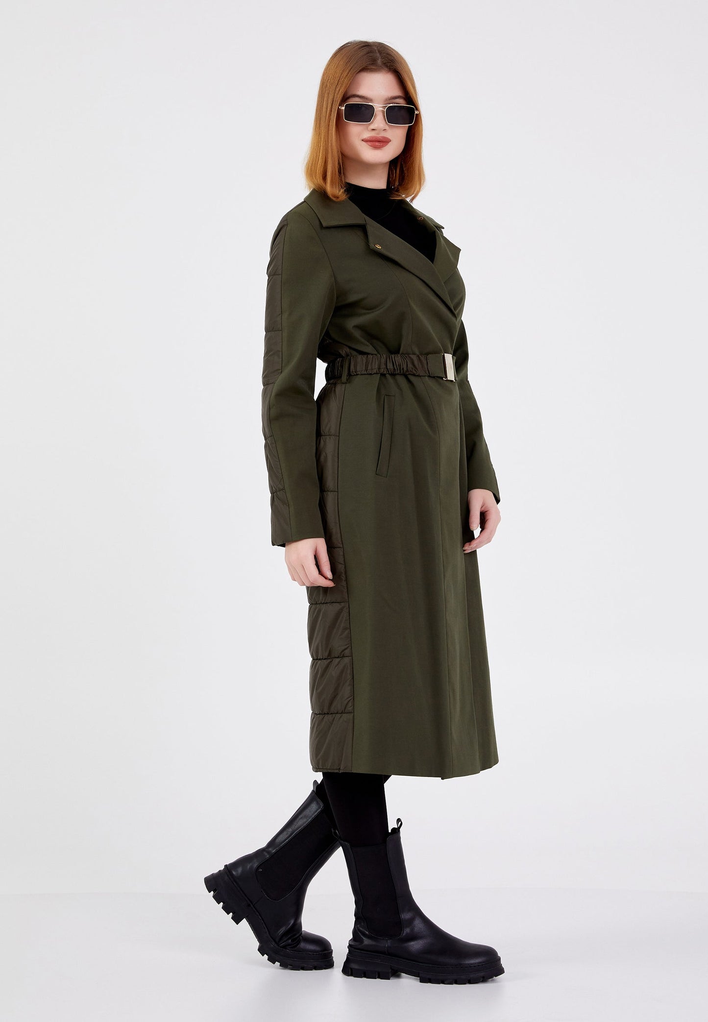 Gaiia Women Suede Long Coat With Belt