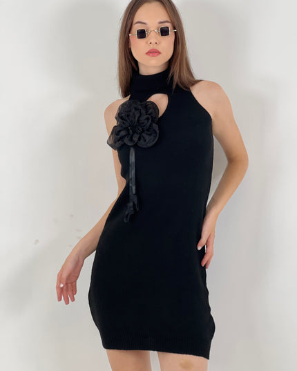 BLACK FLOWER KNITTED DRESS