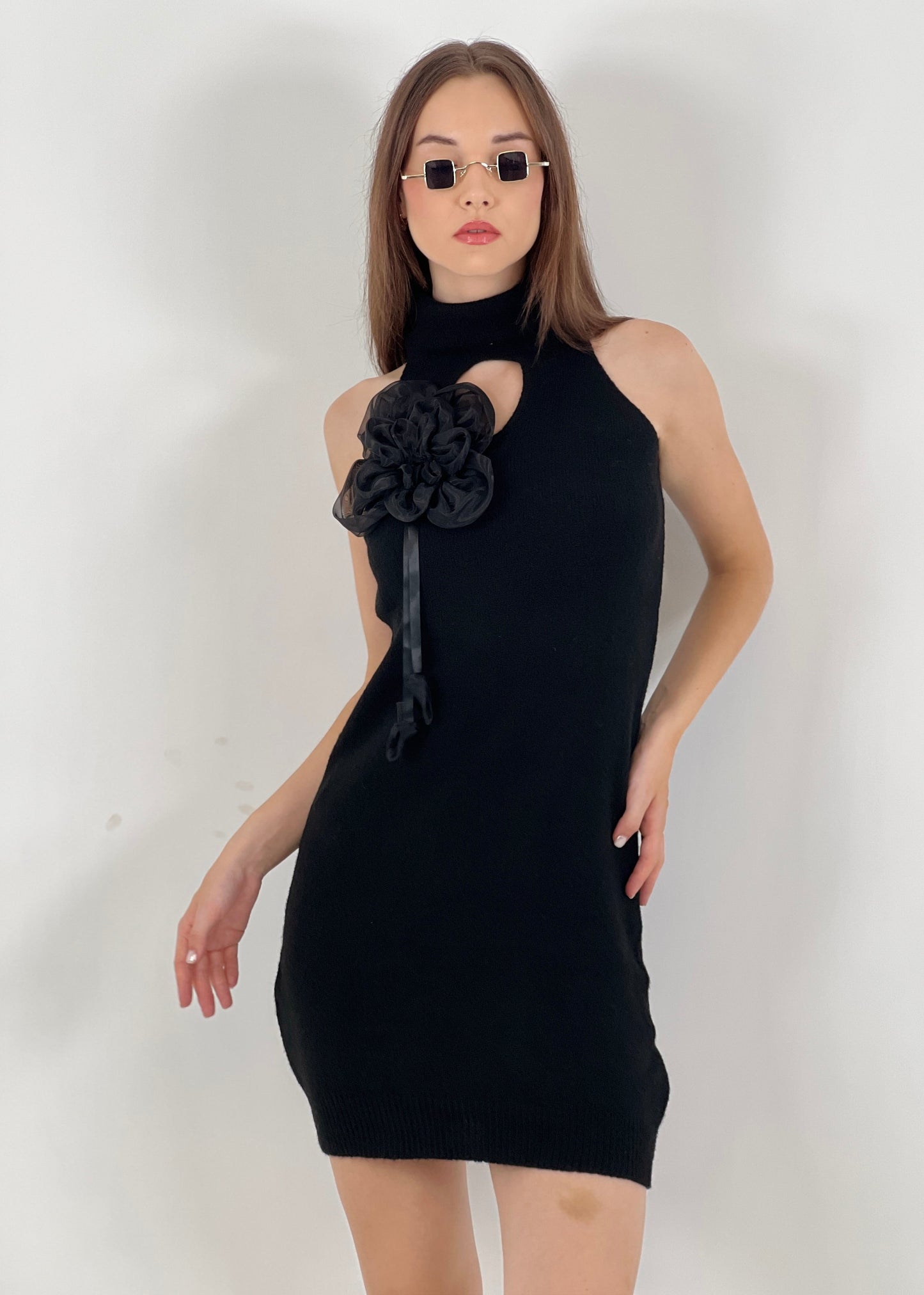 Gaiia Black Flower Knitted Dress - Black