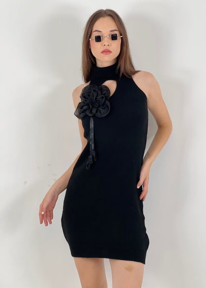Gaiia Black Flower Knitted Dress - Black