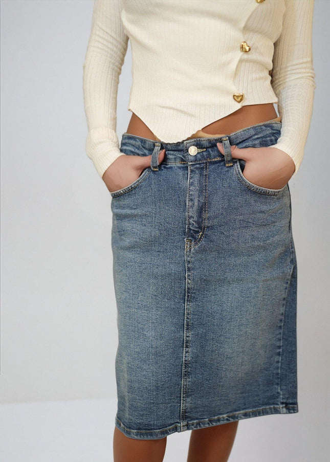 Knee Length Denim Plain Skirt