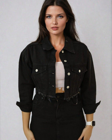 Black Cropped Denim Jacket