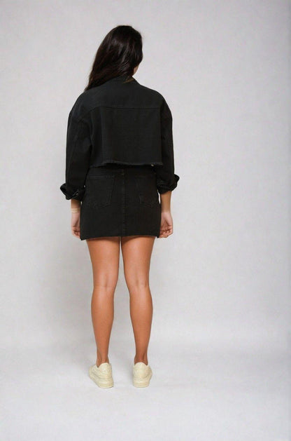 Gaiia Black Cropped Denim Jacket - Black