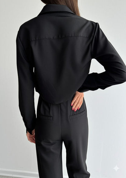 Gaiia Cropped Black Shirt With Two Pockets - Black