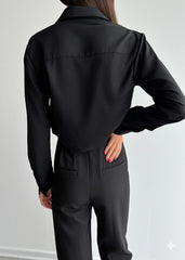 Gaiia Cropped Black Shirt With Two Pockets - Black