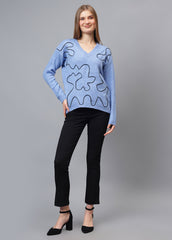 V Neck Ribbon Design Pullover