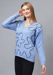 V Neck Ribbon Design Pullover