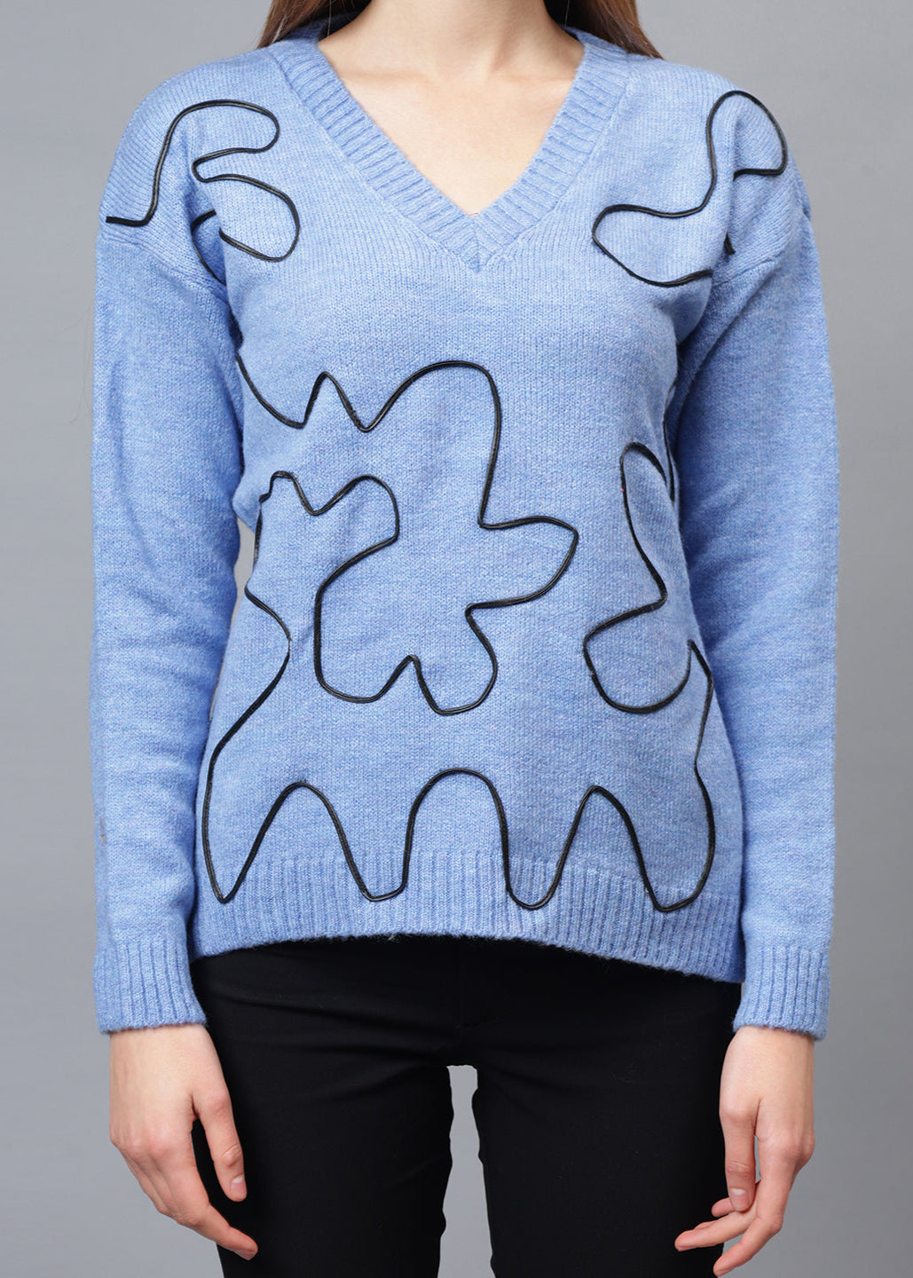 Gaiia V Neck Ribbon Design Pullover