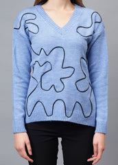 V Neck Ribbon Design Pullover