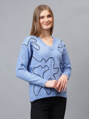 V Neck Ribbon Design Pullover