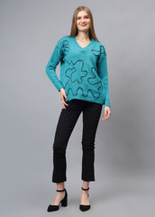 V Neck Ribbon Design Pullover