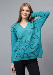 V Neck Ribbon Design Pullover