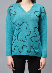 V Neck Ribbon Design Pullover