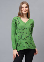 V Neck Ribbon Design Pullover