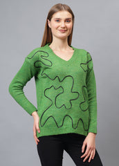 V Neck Ribbon Design Pullover