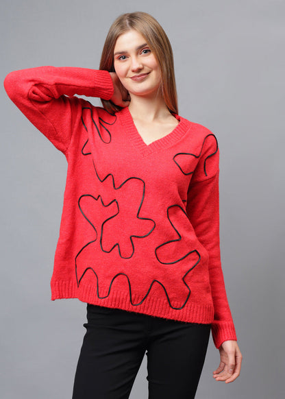 Gaiia V Neck Ribbon Design Pullover