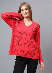 V Neck Ribbon Design Pullover