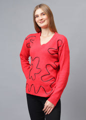 V Neck Ribbon Design Pullover