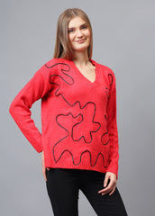 V Neck Ribbon Design Pullover