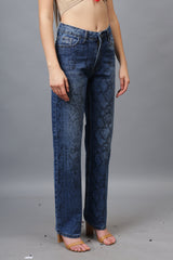 Snake Print Straight Leg Jeans