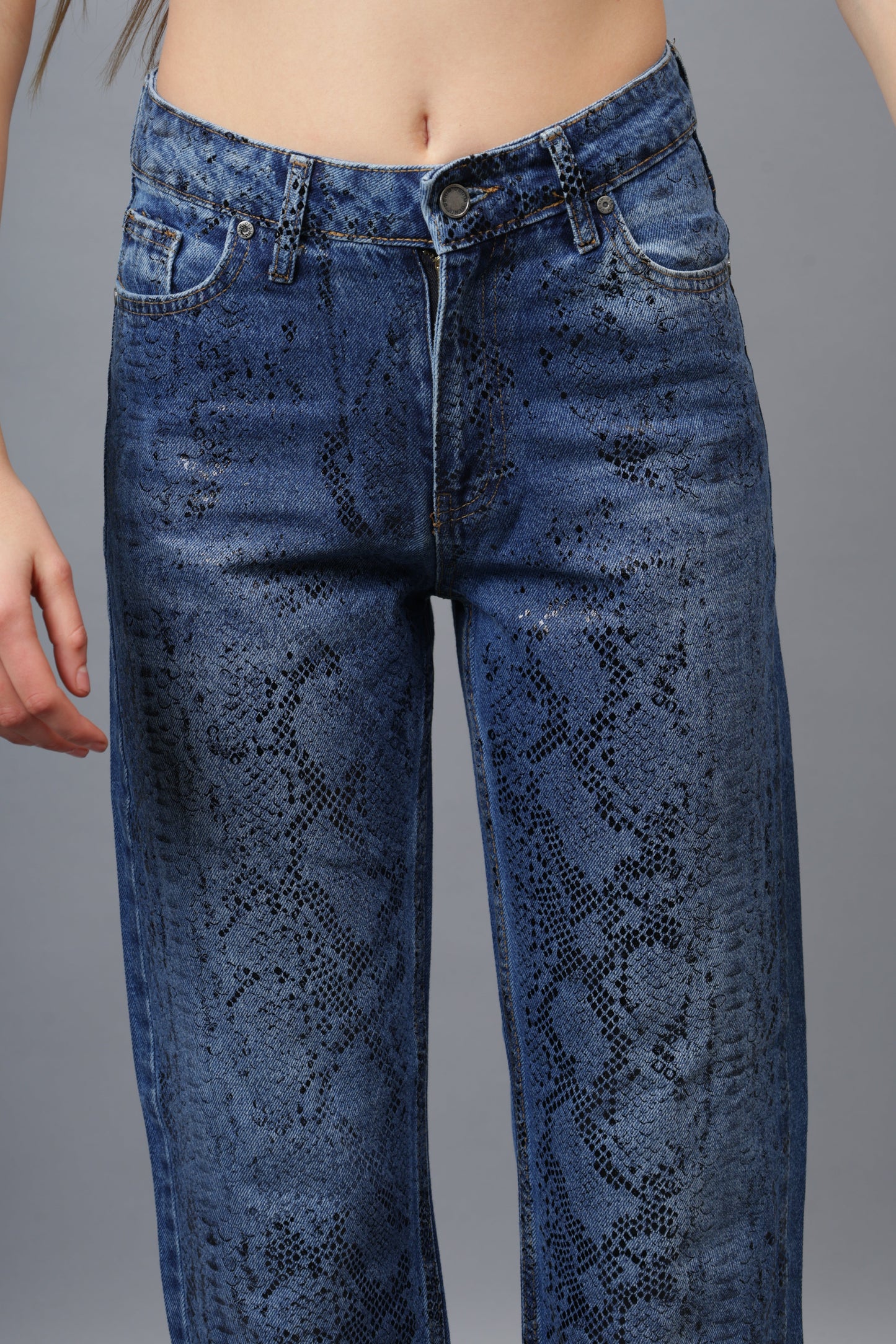 Gaiia Snake Print Straight Leg Jeans