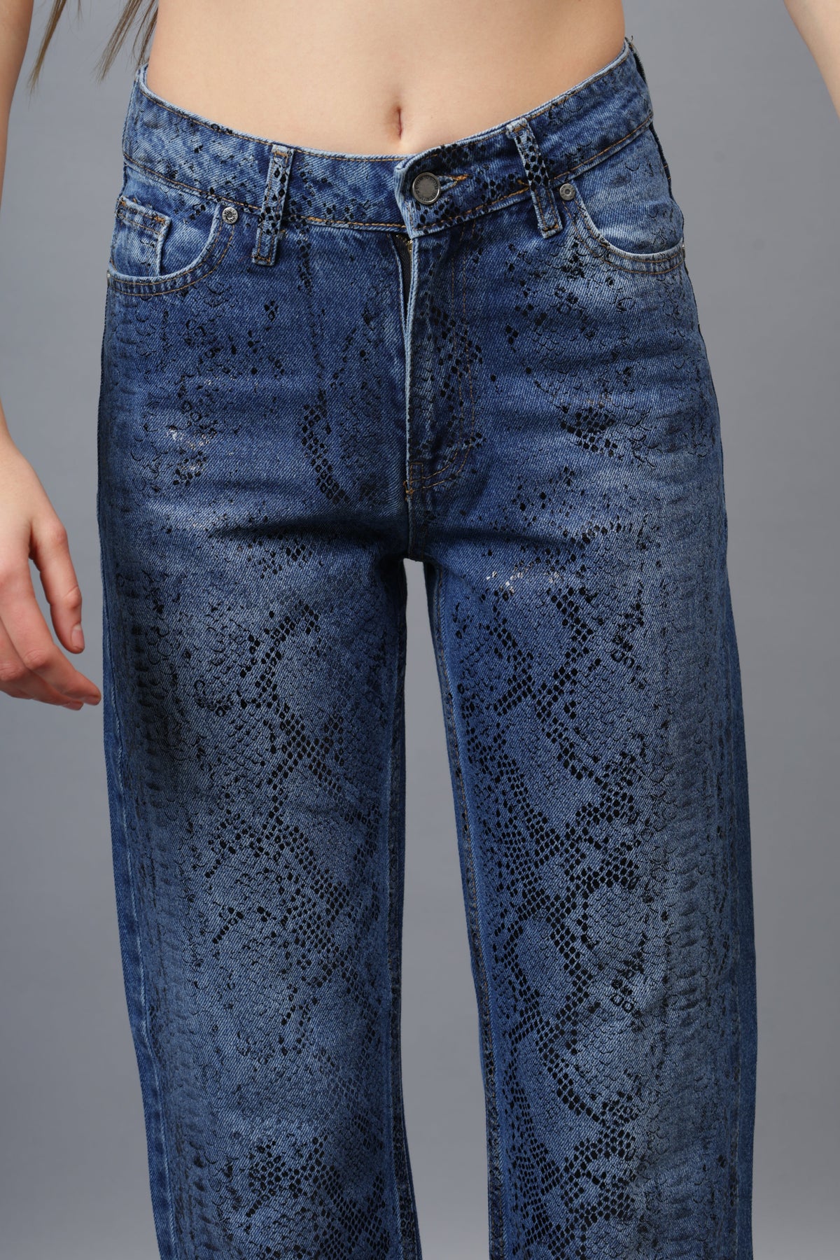 Gaiia Snake Print Straight Leg Jeans