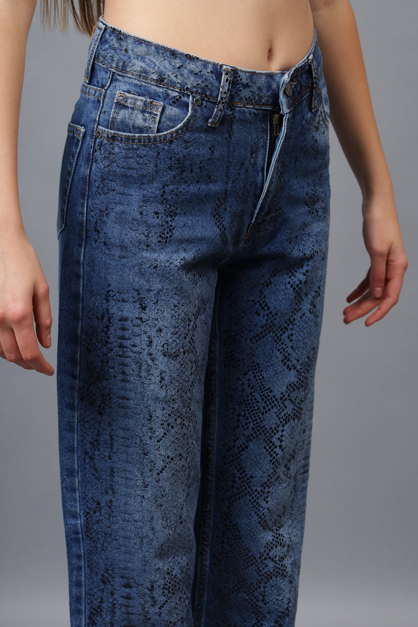 Gaiia Snake Print Straight Leg Jeans