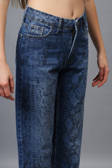 Snake Print Straight Leg Jeans