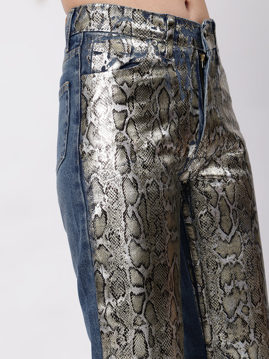 Golden Snake Print Denim