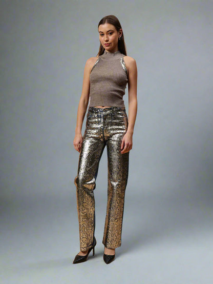 Gaiia High Neck Ribbed Knit Top - Brown