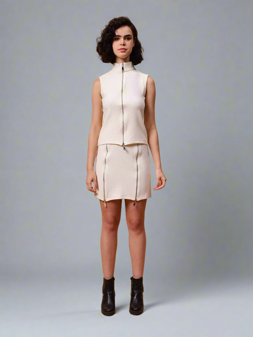 Gaiia Sleeveless Zipper Top And Skirt Set