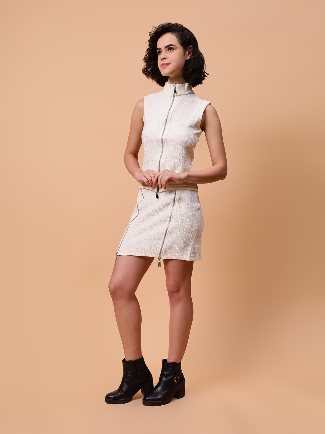 Gaiia Sleeveless Zipper Top And Skirt Set