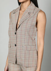 Gaiia Checkered Waistcoat And Trouser Set - Beige