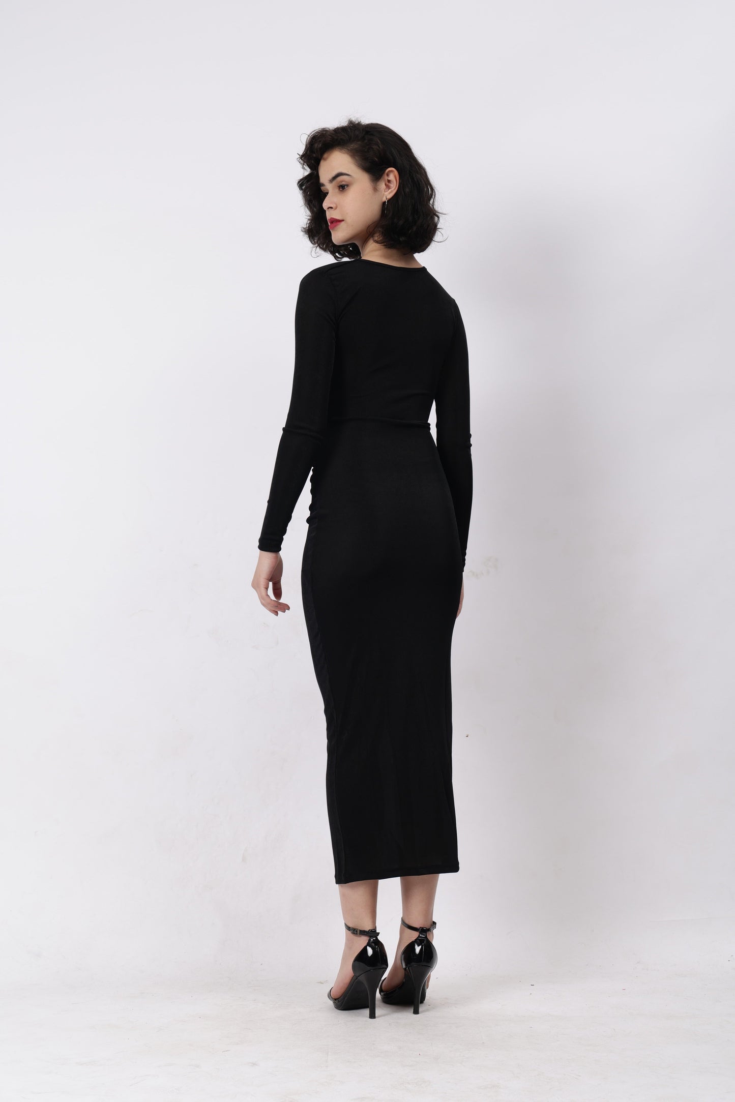 Gaiia Full Sleeves Gathered Long Dress - Black