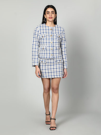 Gaiia Tweed Checkered Jacket & Skirt Set