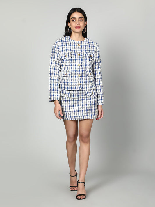 Gaiia Tweed Checkered Jacket & Skirt Set