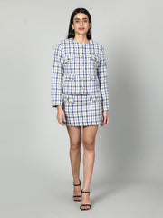 Tweed Checkered Jacket And Skirt Set