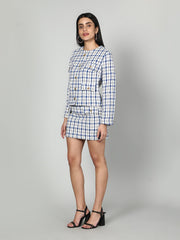 Tweed Checkered Jacket And Skirt Set