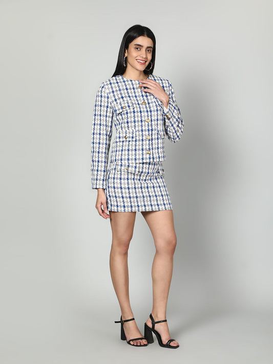 Gaiia Tweed Checkered Jacket & Skirt Set