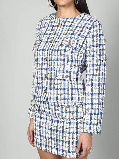 Gaiia Tweed Checkered Jacket & Skirt Set