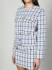 Tweed Checkered Jacket And Skirt Set