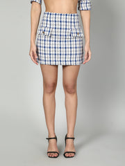 Tweed Checkered Jacket And Skirt Set
