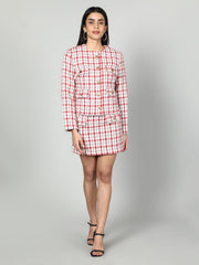 Tweed Checkered Jacket And Skirt Set