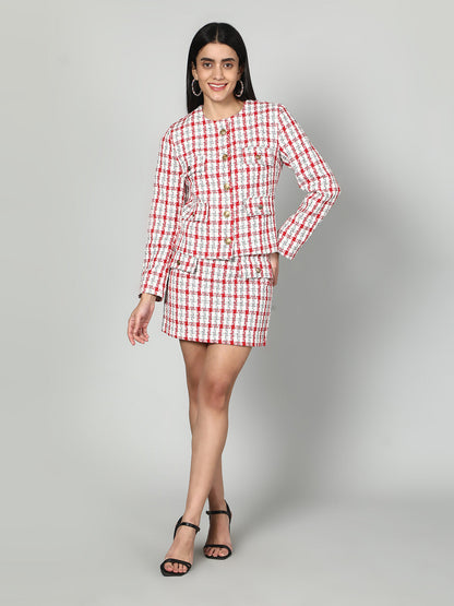 Gaiia Tweed Checkered Jacket & Skirt Set