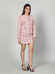 Tweed Checkered Jacket And Skirt Set