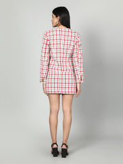 Tweed Checkered Jacket And Skirt Set