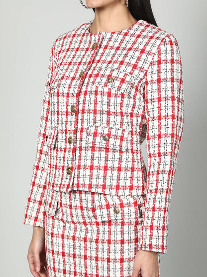 Gaiia Tweed Checkered Jacket & Skirt Set